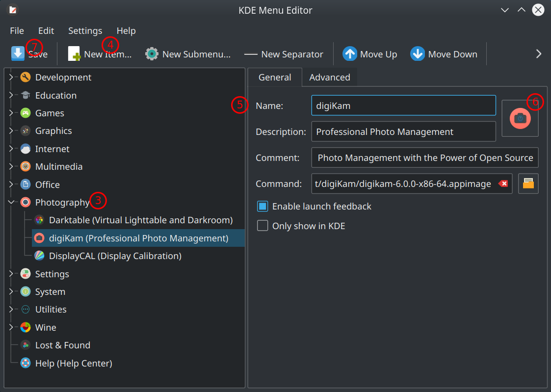 KDE Menu Editor